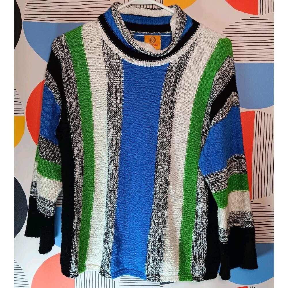 Ruby Rd Striped Cotton Mock Turtle Cowl Neck Pullover Retro Athleisure Sz M P